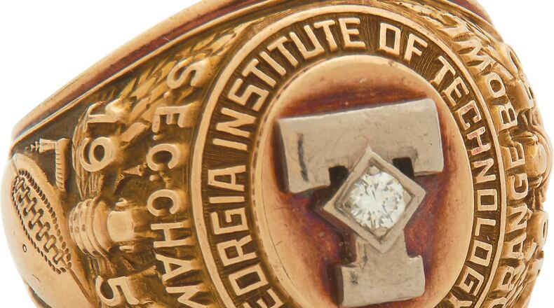 The Georgia Tech team ring given to members of the 1951 SEC championship team. The ring once belonged to longtime assistant coach Lewis Woodruff. (Lelands)