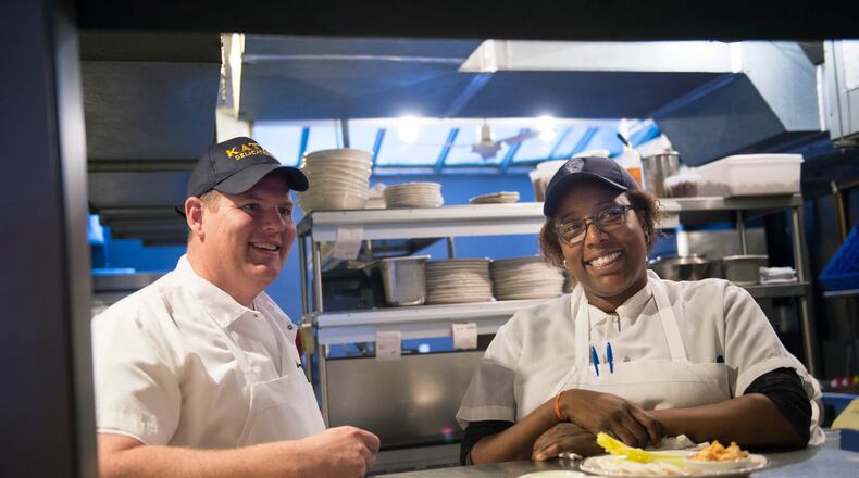 The chefs Ned Baldwin, left, and Mashama Bailey at the Houseman restaurant in New York, April 20, 2016. (Evan Sung/The New York Times)
