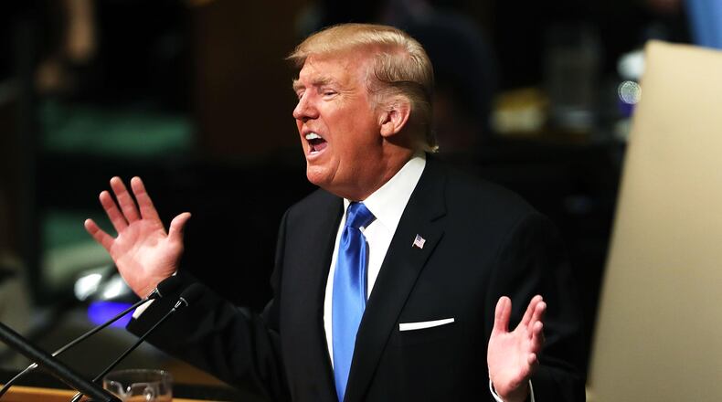 President Donald Trump speaks to world leaders at the 72nd United Nations (UN) General Assembly at UN headquarters in New York on September 19, 2017 in New York City. This is Trump's first appearance at the General Assembly where he addressed threats from Iran and North Korea among other global concerns.