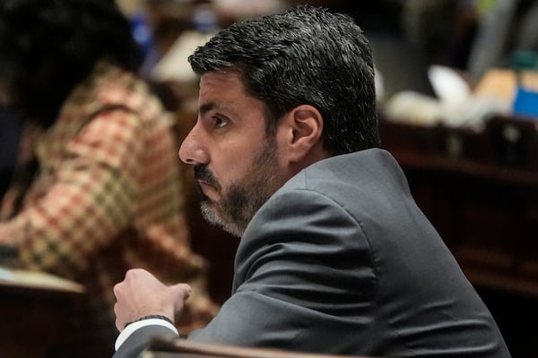 House Majority Leader Chuck Efstration, R - Mulberry, listens to a speaker inside the state capitol, Thursday, March 6, 2025, in Atlanta. (AP Photo/Mike Stewart)