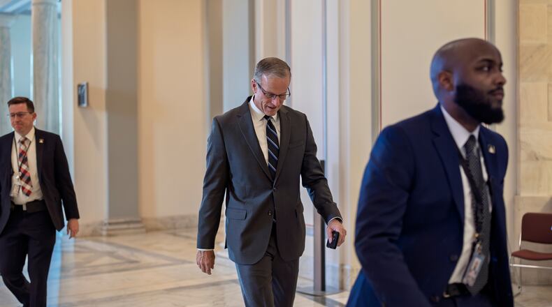 Senate Majority Leader John Thune, R-S.D., arrives for the Senate Prayer Breakfast, at the Capitol in Washington, early Feb. 5, 2026. (AP Photo/J. Scott Applewhite)