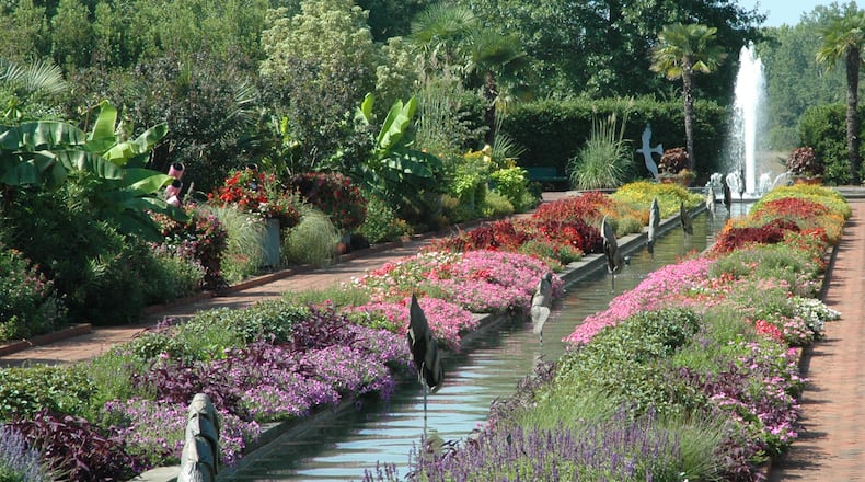 Water features are often found in public gardens along with the striking floral displays, like this one at Daniel Stowe Botanical Garden.