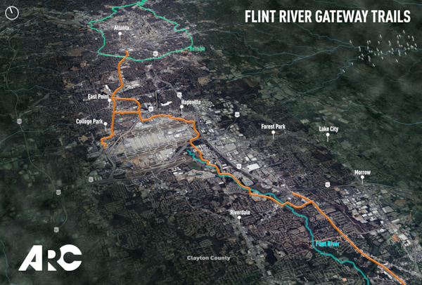 A map of the proposed Flint River Gateway Trails system. The Atlanta Regional Commission says it is committed to making the plan a reality, despite losing nearly $65 million in federal funding. (Courtesy of the Atlanta Regional Commission)