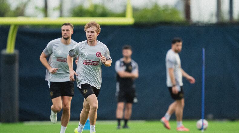 Atlanta United midfielder Adrian Gill attends a training session at Florida International University on Thursday, Jan. 22, 2026, in Miami. Gill advanced through Barcelona’s academy mostly playing as a midfielder, but likely will be used as a fullback by the Five Stripes. (Mitch Martin/Atlanta United)