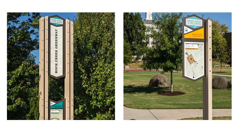 Examples of the types of signs and styles that IMG may develop for the Sugar Hill Greenway signage project. (Courtesy IMG)