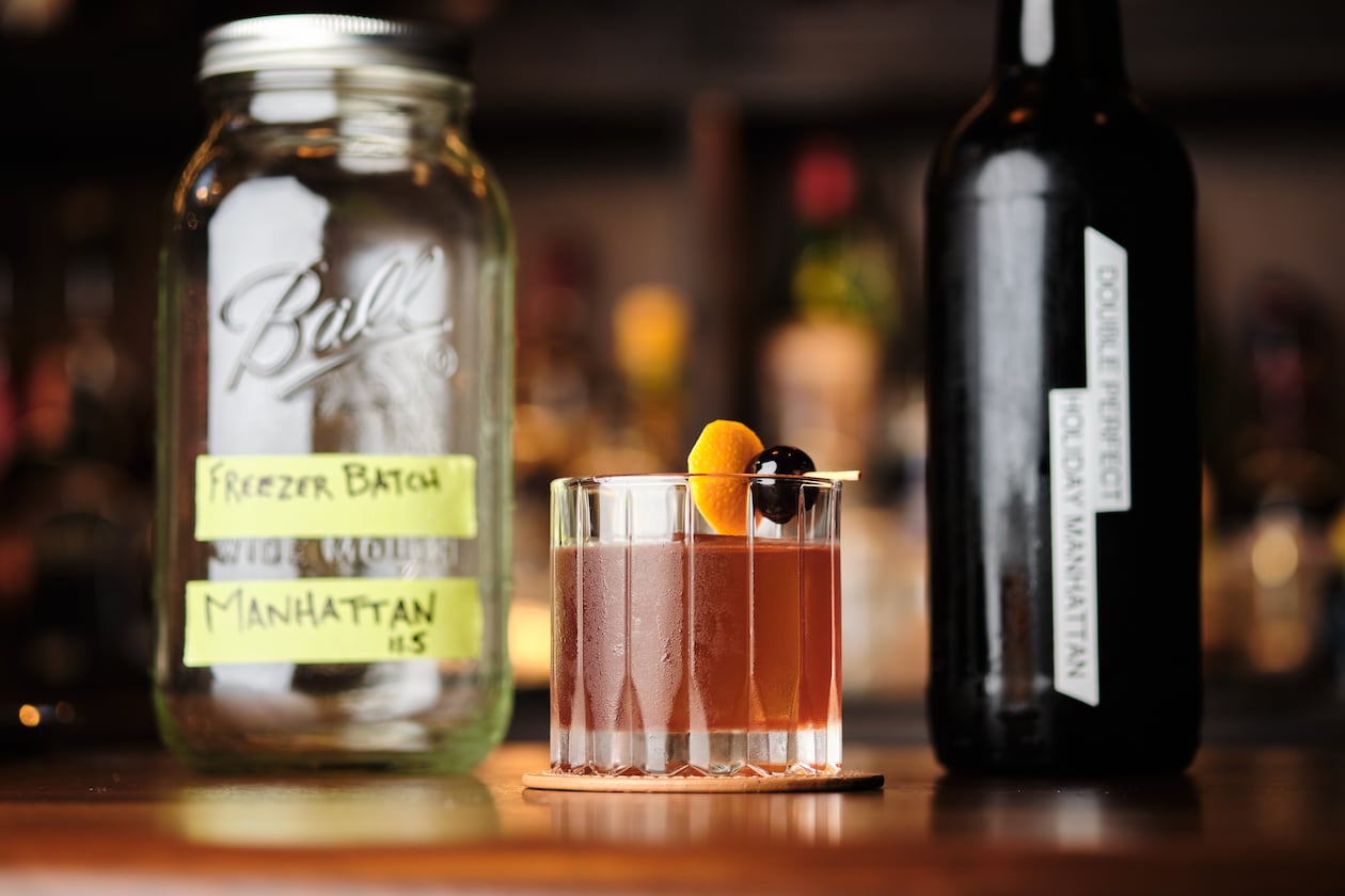 Make a batch of Nadair's Double Perfect Holiday Manhattans to keep in the freezer. (Courtesy of Brandon Amato)