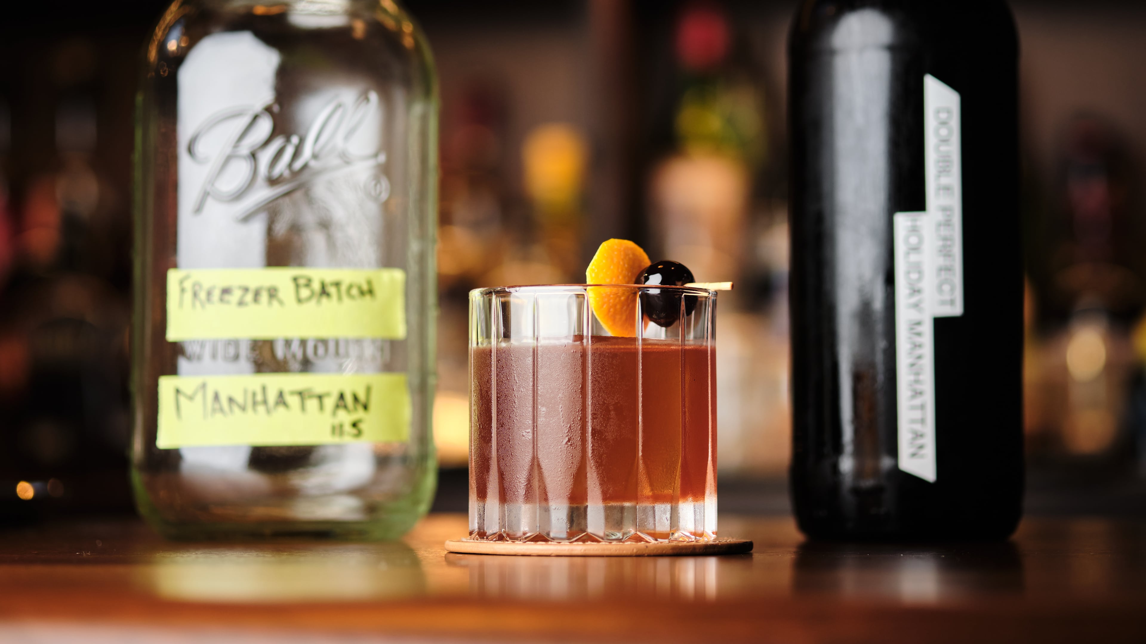 Make a batch of Nadair's Double Perfect Holiday Manhattans to keep in the freezer. (Courtesy of Brandon Amato)