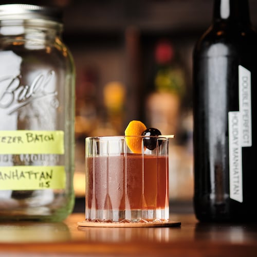 Make a batch of Nadair's Double Perfect Holiday Manhattans to keep in the freezer. (Courtesy of Brandon Amato)