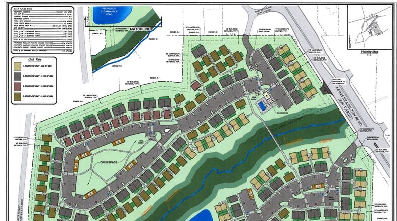 The proposed project, tentatively called Braselton Villas, will consist of 219 single-story rental homes and townhomes targeting the 55+ adult community on Lewis Braselton Boulevard. (Courtesy Town of Braselton)