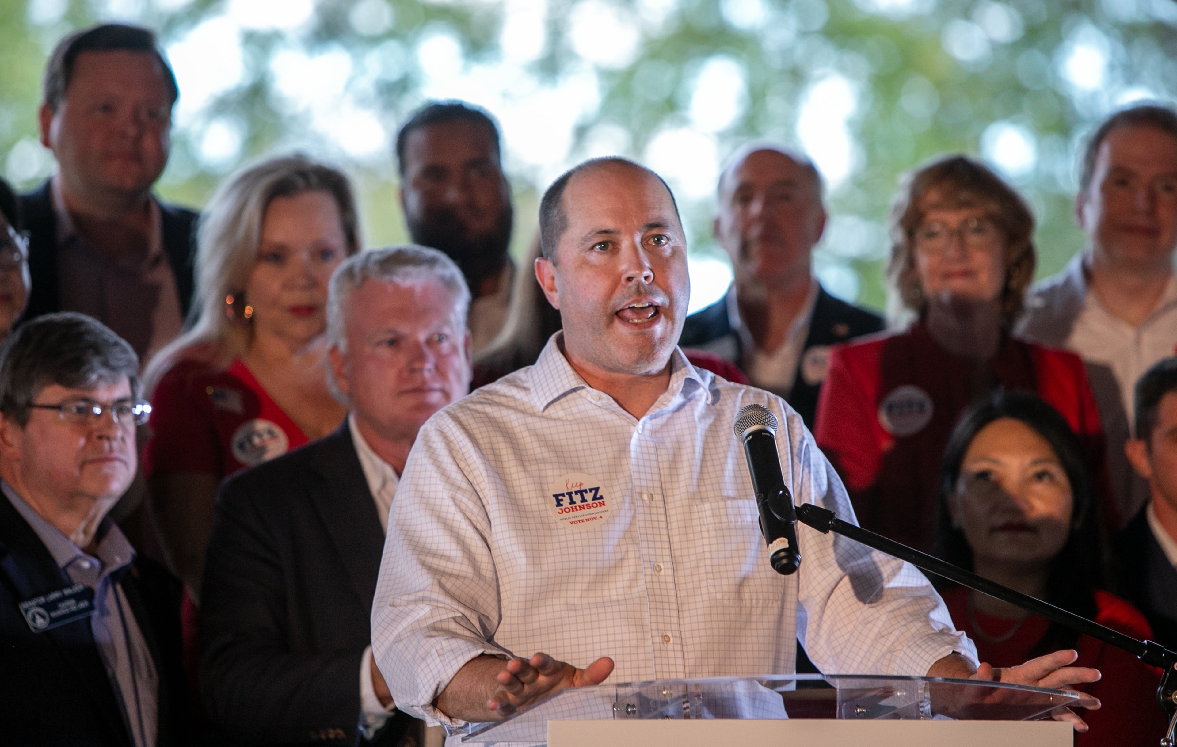 Attorney General Chris Carr (at microphone) is a Republican candidate for governor.