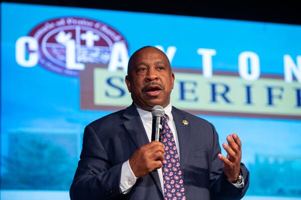 Clarence Cox, then a Clayton County Sheriff candidate, debates others Jan 31, 2023. He  said there is “no excuse” for letting a convicted murderer walk free. (Jenni Girtman for AJC)