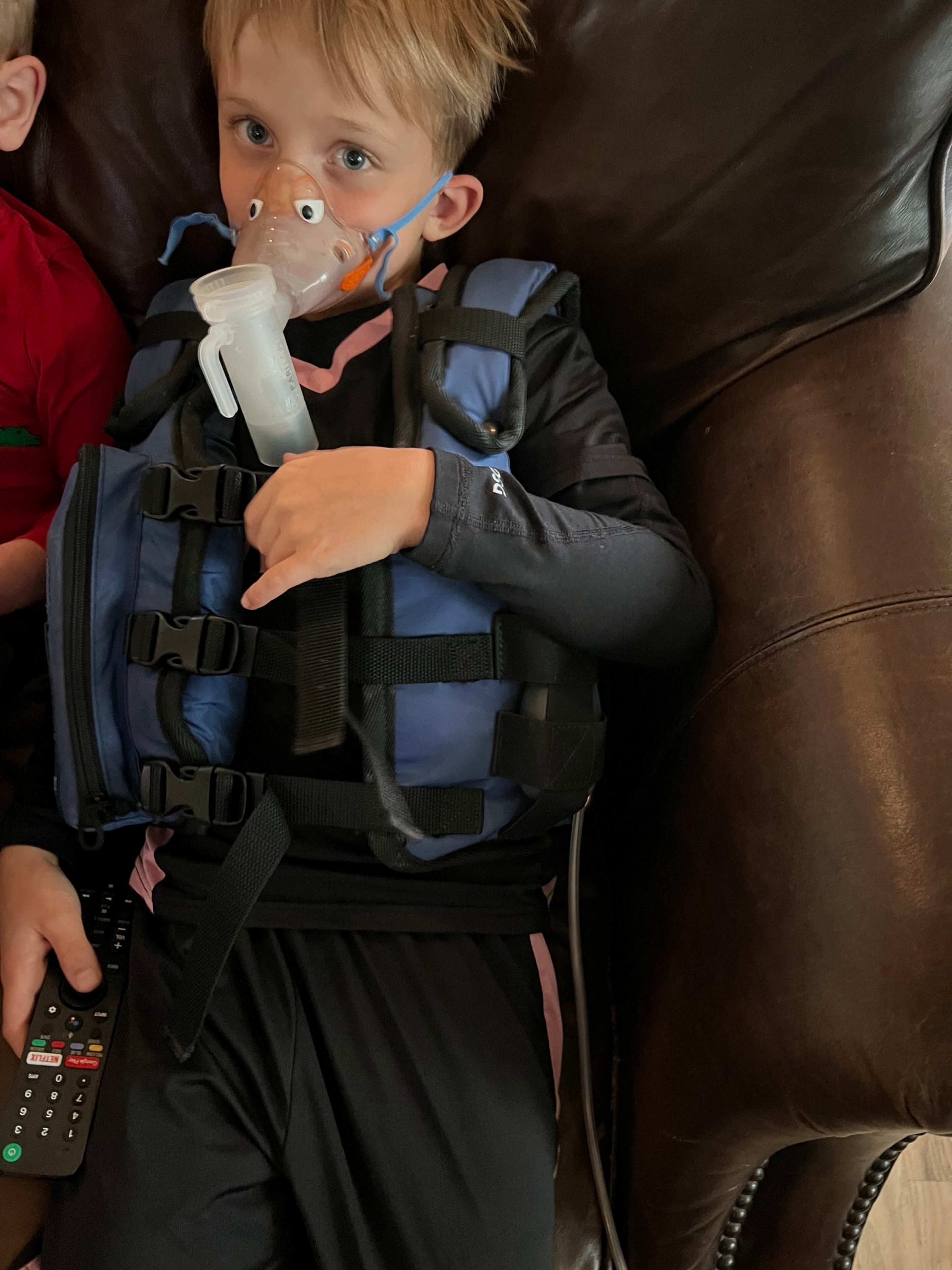 James Cargal had to strap on a vest and vaporizer to help him breathe before qualifying for the new drug. (Courtesy of Alexia Hernández Cargal)