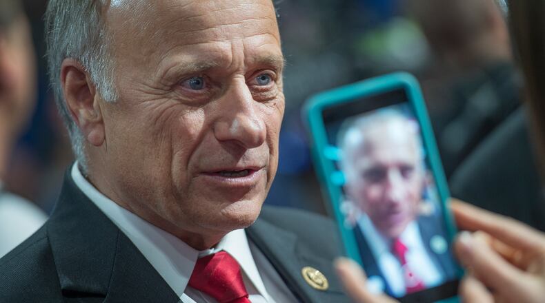 Rep. Steve King, R-Iowa, is interviewed on the floor of the Quicken Loans Arena on first day of the Republican National Convention in Cleveland, Ohio, on July 18, 2016.
