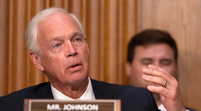 FILE -Sen. Ron Johnson, R-Wis., speaks as Secretary of Health and Human Services Robert F. Kennedy Jr., appears before the Senate Finance Committee, on Capitol Hill in Washington, Thursday, Sept. 4, 2025. (AP Photo/Mark Schiefelbein, File)