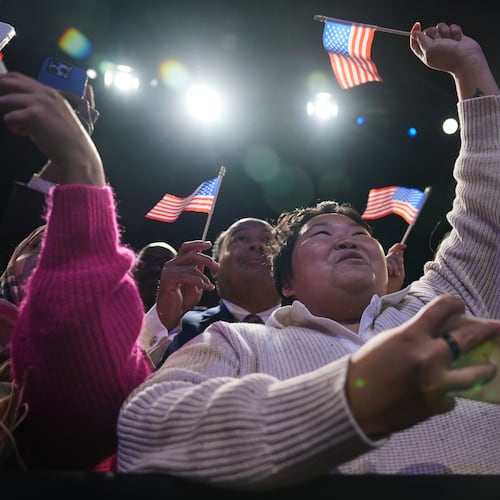 People cheer as Democrat Abigail Spanberger walks out on stage after she was declared the winner of the Virginia governor's race during an election night watch party Tuesday, Nov. 4, 2025, in Richmond, Va. (AP Photo/Stephanie Scarbrough)