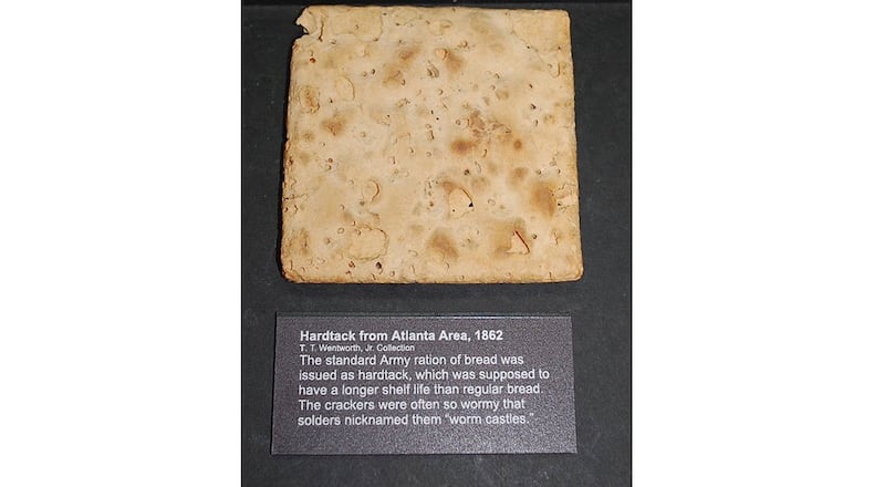 During the Civil War, hardtack sometimes was called "worm castles," because insects would lay their eggs in it. Pictured is hardtack from Atlanta that dates to 1862, on display at the Pensacola Museum of History at the University of West Florida.