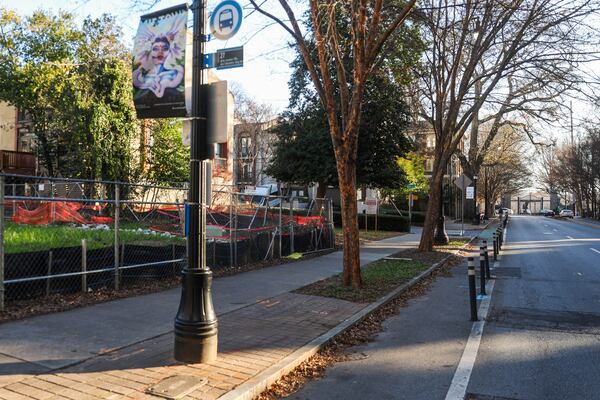 The entrance to Piedmont Park can be seen from the 14th Street propery that Kolter Urban plans to develop. (Abbey Cutrer/AJC)