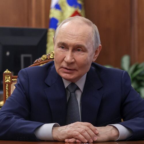 Russian President Vladimir Putin listens to Head of the Republic of Mordovia Artyom Zdunov at the Kremlin in Moscow, Monday, May 4, 2026. (Mikhail Metzel/Sputnik, Kremlin Pool Photo via AP)