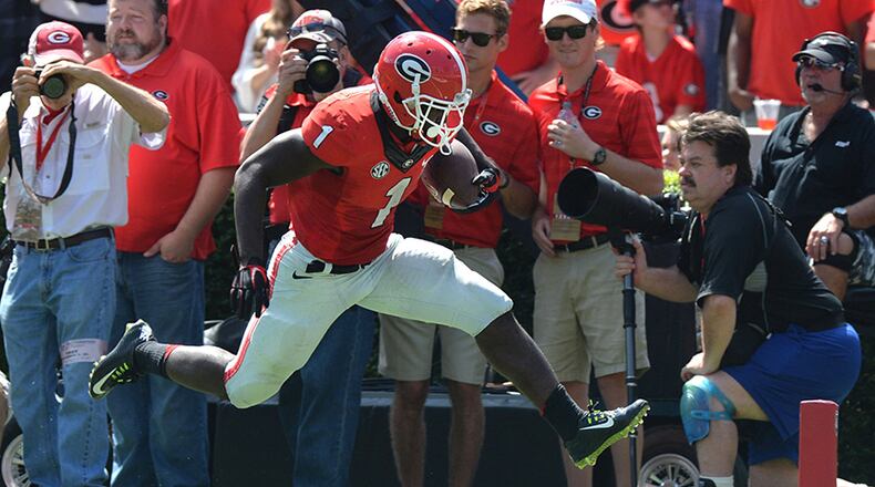 Georgia freshman Sony Michel has scored four touchdowns and averaged 9.7 yards per carry in four games at running back.