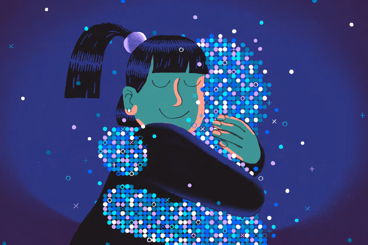 University of Georgia assistant professor of computer science Ari Schlesinger said of the rising popularity of AI companions in an age of growing loneliness: “People have unmet social and emotional needs. They are stressed … therapy is expensive. And we have discovered an incredibly easy, seemingly zero-conflict, low-friction way to meet our needs.” (Illustration: Justin Tran for the AJC)