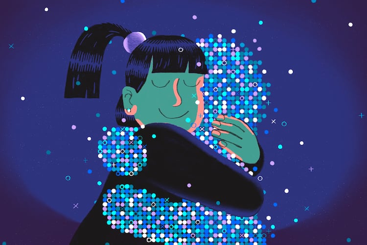 University of Georgia assistant professor of computer science Ari Schlesinger said of the rising popularity of AI companions in an age of growing loneliness: “People have unmet social and emotional needs. They are stressed … therapy is expensive. And we have discovered an incredibly easy, seemingly zero-conflict, low-friction way to meet our needs.” (Illustration: Justin Tran for the AJC)