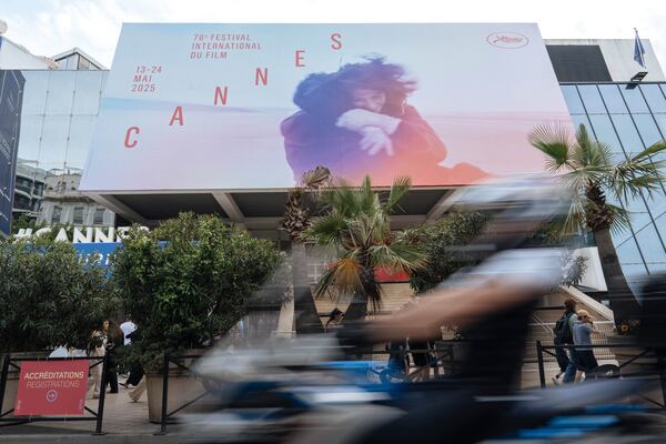 The Palais des festivals ahead of the 78th international film festival in Cannes, southern France, Sunday, May 11, 2025. The Cannes film festival runs from May 13 until May 24, 2025. (AP Photo/Lewis Joly)