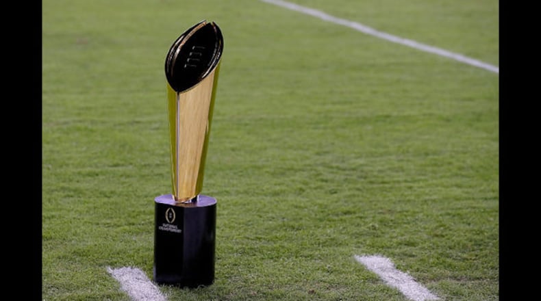 The College Football Playoff national championship trophy will be at stake Monday night when Georgia plays Alabama.