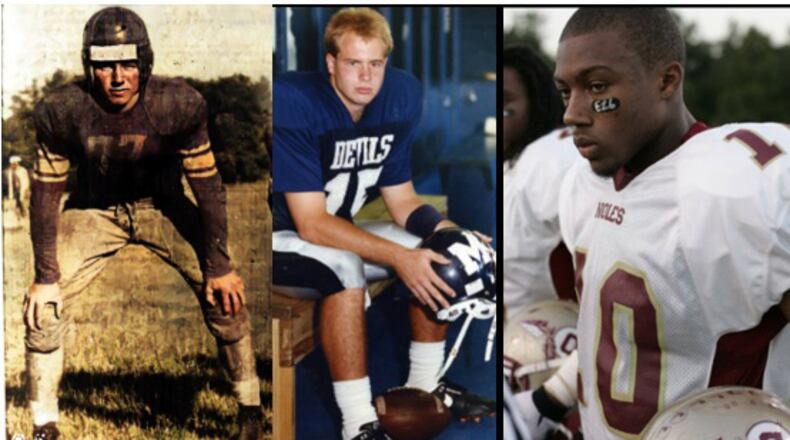 Among the three initial players on the new Georgia High School Football Association's ballot are (left to right) Clint Castleberry of Boys' High of Atlanta, Eric Zeier of Marietta and Eric Berry of Creekside.
