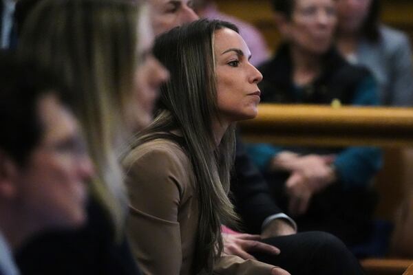 Karen Read listens to testimony during her trial, Thursday, April 24, 2025, at Norfolk Superior Court in Dedham, Mass. (AP Photo/Charles Krupa, Pool)\