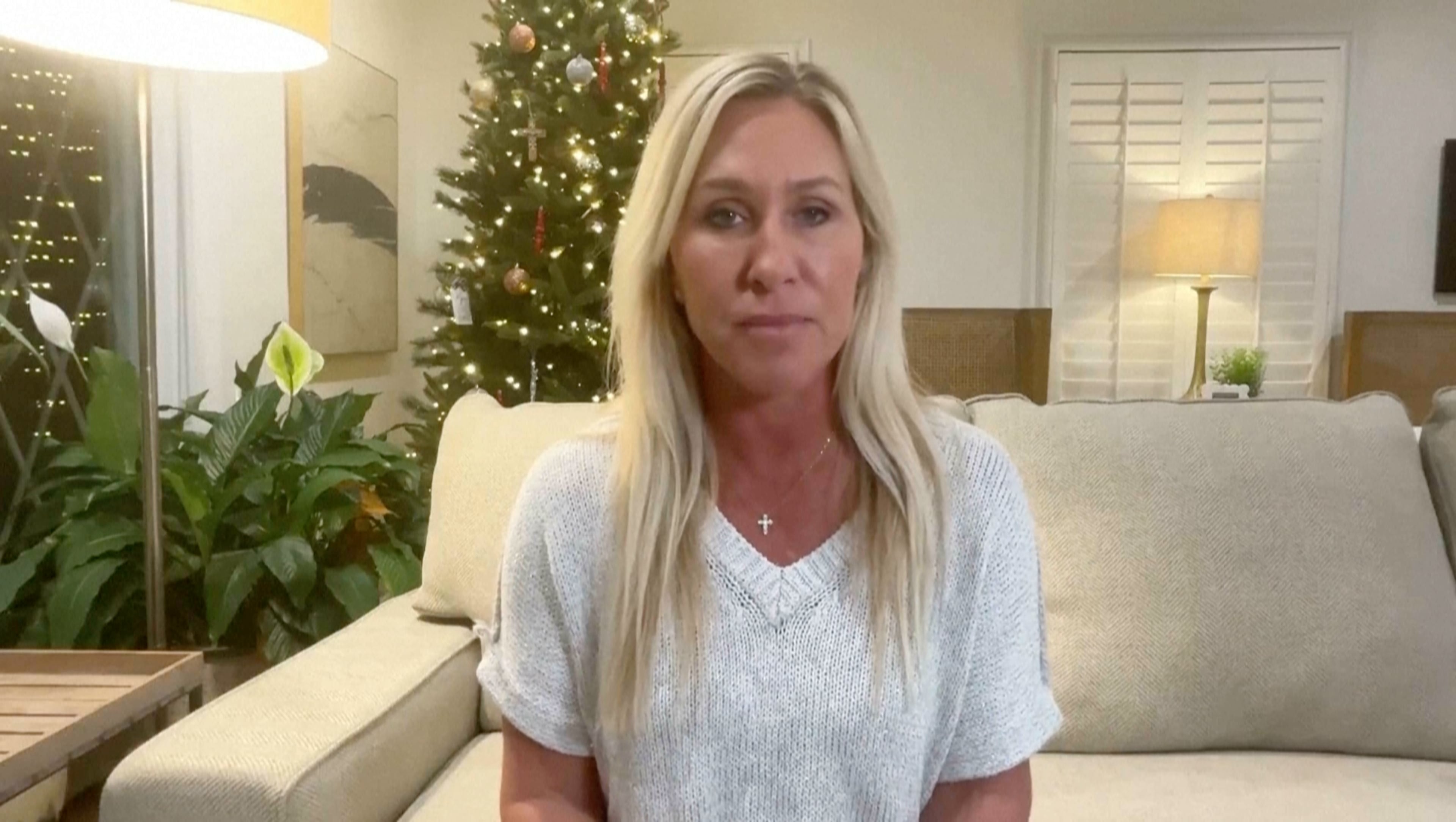 Marjorie Taylor Greene announced she would be resigning from Congress in a video posted online Friday night. (@MTgreenee via X/Associated Press)