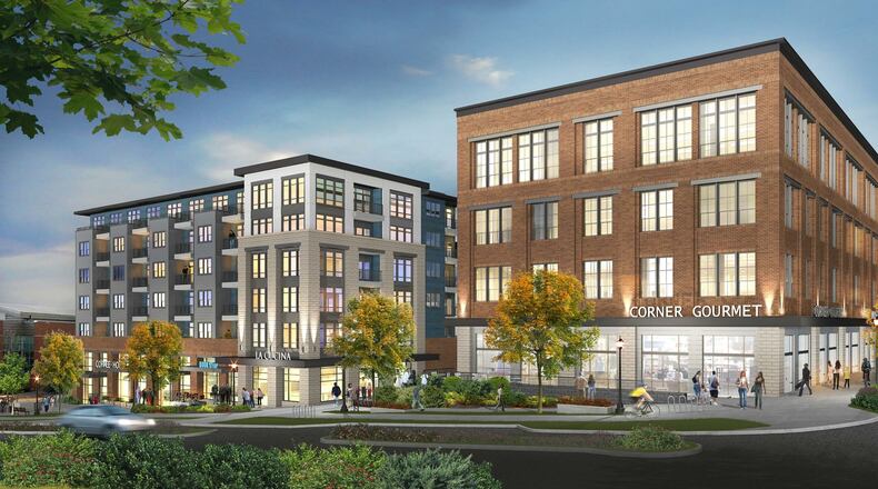 A rendering shows the planned redevelopment of the Callaway Building in Decatur. Cousins Properties plans a mixed-use project on the site, with 329 apartments, retail and office space. DeKalb County’s government is evaluating potential sewer capacity constraints at the Callaway Building and dozens of other sites.