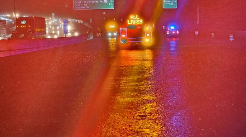 Parts of I-285 West in Dunwoody were closed due to extreme flooding Tuesday evening.