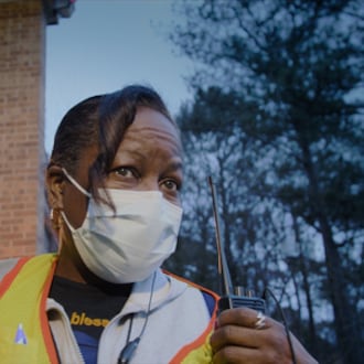 The Oscar-nominated short documentary "The Devil is Busy" on HOB Max is about an Atlanta women's clinic and features a day in the life of Tracii, a security guard ensuring the safety of patients. (Courtesy of HBO Max)