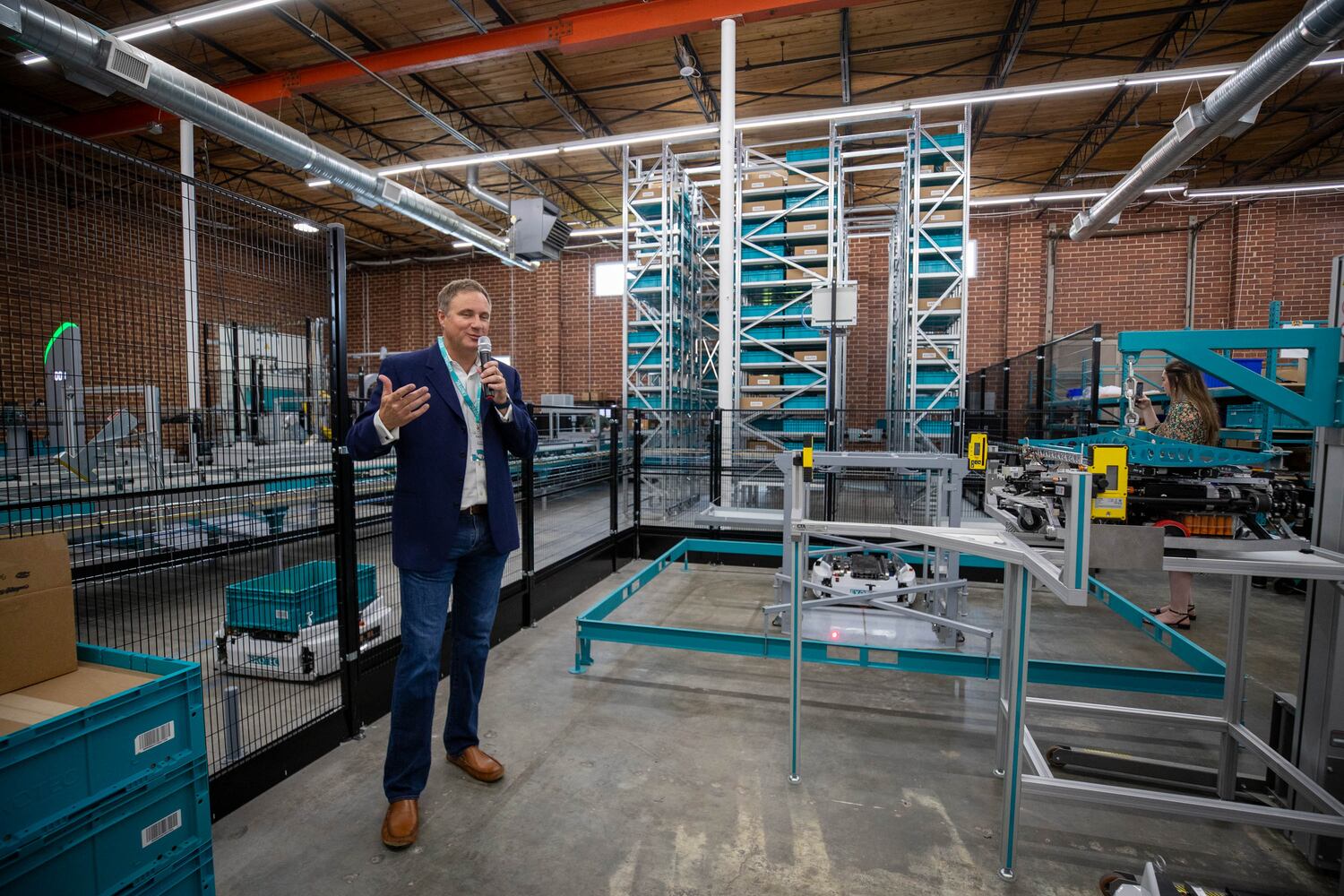 Demonstration of Exotec’s robotics tech and tour of its new north american HQ in Atlanta. 