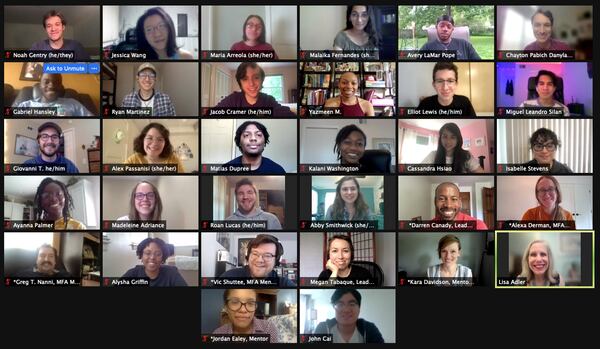 The participants in this year's Young Playwrights Festival at Horizon Theatre meet on Zoom.
