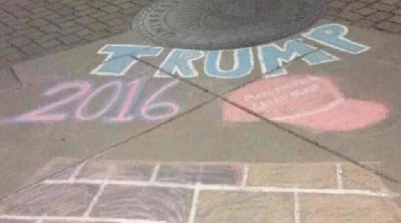 This chalk artwork supporting Donald Trump was made on the University of Tennessee-Chattanooga campus. (Credit: Chattanooga Times-Free Press)