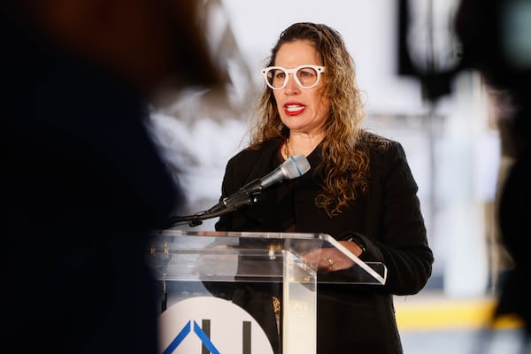 President & CEO of Invest Atlanta Eloisa Klementich speaks during a groundbreaking of the Civic Center redevelopment outside of the Civic Center in Atlanta on Tuesday, Dec. 9, 2025. Atlanta Housing broke ground on the Historic Civic Center Redevelopment first phase of construction, launching 148 affordable senior housing units. (Abbey Cutrer/AJC)