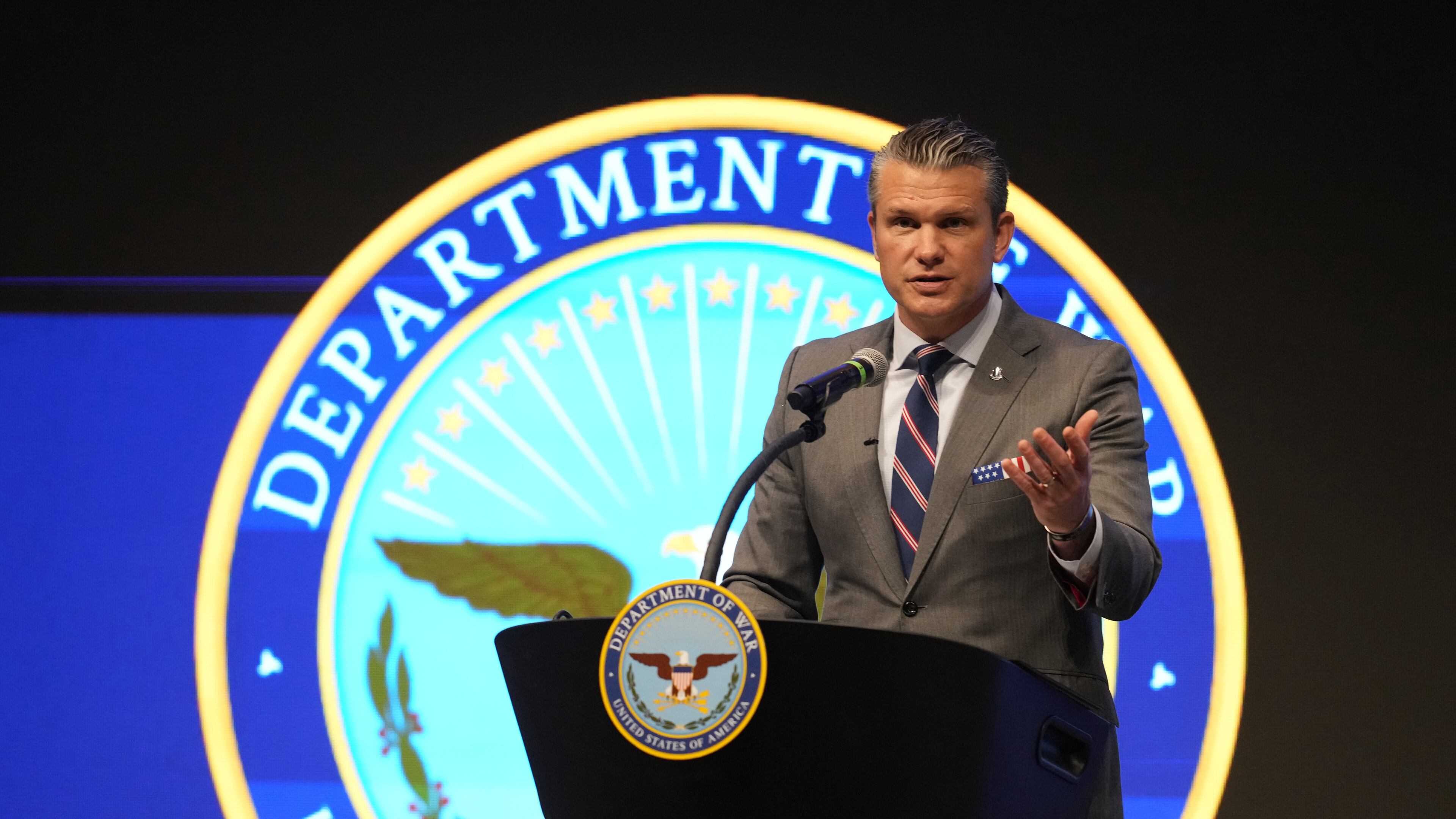 Defense Secretary Pete Hegseth speaks during the 4th annual Northeast Indiana Defense Summit at Purdue University Fort Wayne, Wednesday, Nov. 12, 2025, in Fort Wayne, Ind. (AP Photo/Darron Cummings)