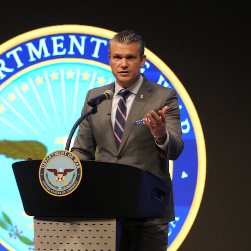 Defense Secretary Pete Hegseth speaks during the 4th annual Northeast Indiana Defense Summit at Purdue University Fort Wayne, Wednesday, Nov. 12, 2025, in Fort Wayne, Ind. (AP Photo/Darron Cummings)