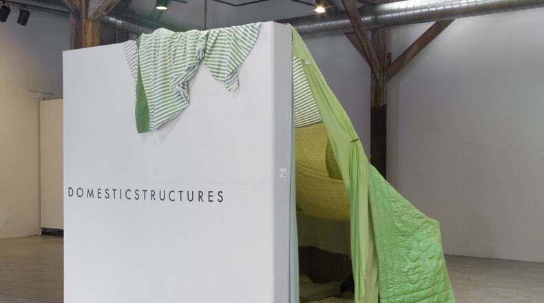 Meta Gary’s “Fort 5,” sheets, sofa, TV and video, is featured in the ATHICA exhibition “Domestic Structures” in Athens. CONTRIBUTED BY BRITTAINY LAUBACK