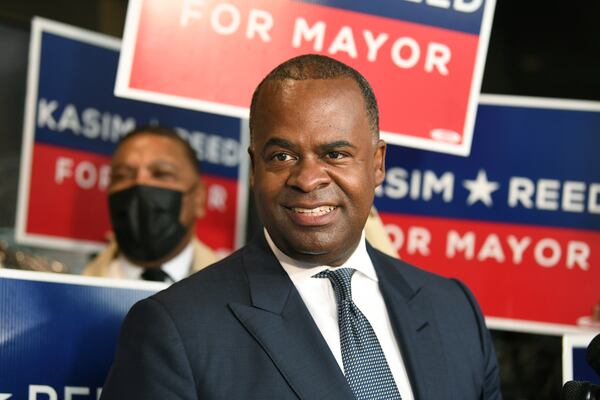 August 17, 2021 Atlanta - Former Atlanta mayor Kasim Reed speaks to members of the press after filing paperworks for November 2nd Atlanta Mayoral Election outside the Atlanta City Hall on Tuesday, August 17, 2021. Atlanta City Council President Felicia Moore and former Atlanta mayor Kasim Reed filed paperwork and qualified as a candidate in the November 2nd Atlanta Mayoral Election.  (Hyosub Shin / Hyosub.Shin@ajc.com)