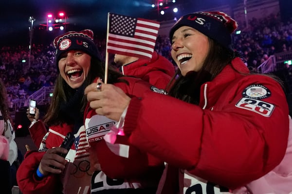 Athletes from the United States attended the closing ceremony of the 2026 Winter Olympics in Italy on Sunday. (Natacha Pisarenko/AP)
