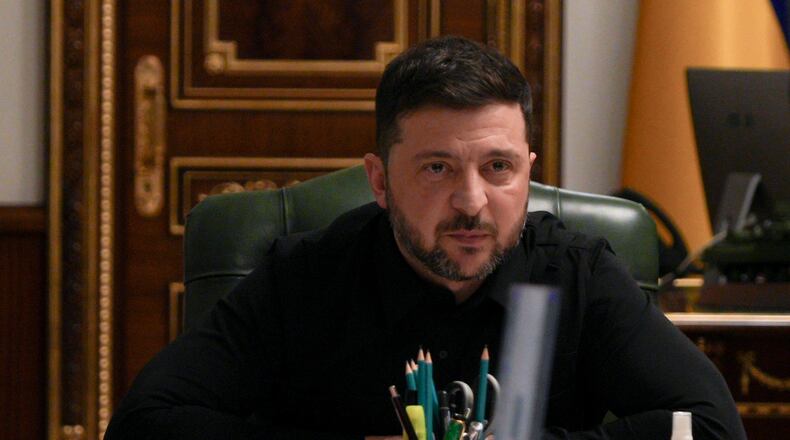 Ukraine's President Volodymyr Zelenskyy speaks during a news conference in Kyiv, Ukraine, Monday, Nov. 3, 2025. (AP Photo/Andrea Rosa)