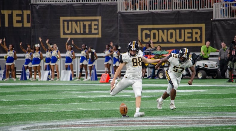 Colquitt County High kicker Ryan Fitzgerald opened the season against McEachern High in Mercedes-Benz Stadium. (Photo special from Connie Williams Southwell)