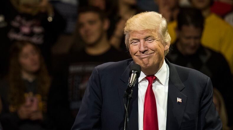 CINCINNATI, OH - DECEMBER 01: President-elect Donald Trump speaks during a stop at U.S. Bank Arena on December 1, 2016 in Cincinnati, Ohio. Trump will be an executive producer on "Celebrity Apprentice." (Photo by Ty Wright/Getty Images)