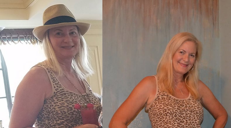 In the photo on the left, taken in July 2016, Leigh Steel weighed 178 pounds. In the photo on the right, taken in August, she weighed 150 pounds. (All photos contributed by Leigh Steel)