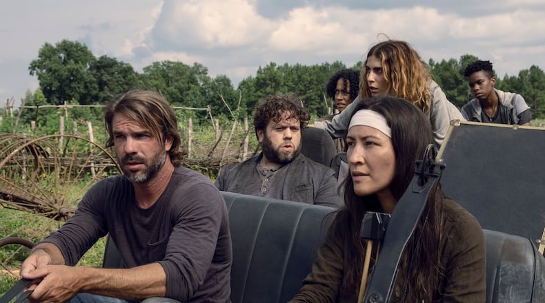 Matt Mangum as DJ, Dan Fogler as Luke, Lauren Ridloff as Connie, Nadia Hilker as Magna, Eleanor Matsuura as Yumiko, Angel Theory as Kelly - The Walking Dead _ Season 9, Episode 8 - Photo Credit: Gene Page/AMC
