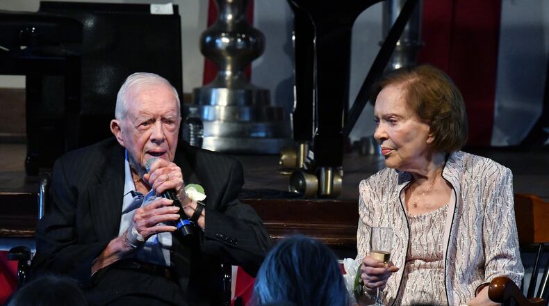 July 10, 2021 Plains - Former U.S. President Jimmy Carter and his wife, Rosalynn, celebrate their 75th wedding anniversary with a private reception for more than 300 invited guests at Plains High School in Plains on Saturday, July 10, 2021. (Hyosub Shin / Hyosub.Shin@ajc.com)