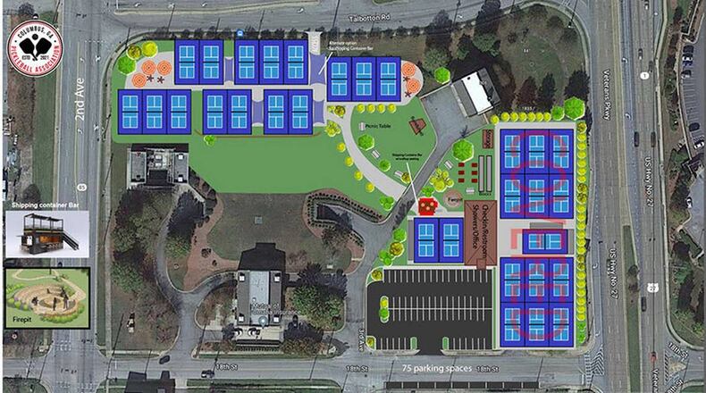 Funded by a public-private partnership, an outdoor pickleball facility with 25-30 courts, including 13 covered, is being planned for construction in the park at the Columbus Waters Works Uptown Water Resources Facility, 1820 Third Ave. (Photo Courtesy of Lance Tankersley/Columbus, GA, Pickleball Association)