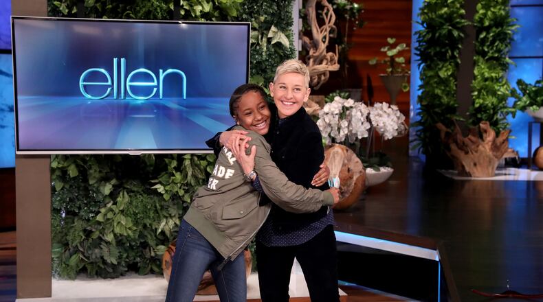In this photo released by Warner Bros., talk show host Ellen DeGeneres is seen during a taping of "The Ellen DeGeneres Show" at the Warner Bros. lot in Burbank, Calif. (Photo by Michael Rozman/Warner Bros.)